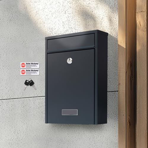 Zedelmaier Briefkasten Anthrazit Wandbriefkasten mit Schloss Mailbox | Briefkasten Klein| Small Lockable Mailbox with 2 Keys| Schmal Postkasten Wandmontage| Passend für B5-Umschläge