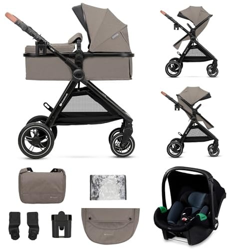 Kinderkraft ESME Pushchair 3-in-1 Complete Set up to 22 kg, Combination Pram Travel Systems with Baby Seat I-size 40-75 cm, Folding, Reclining Position, Beige