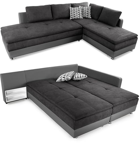 luma-Home 15105/ Ecksofa-Dauerschläfer, Anthrazit/Grau, Schwenkteil Links