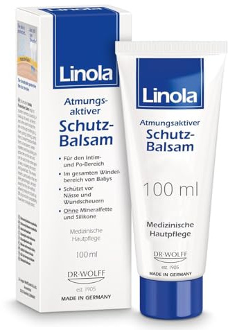 Linola Schutz-Balsam - 100 ml | Creme zum Schutz vor Scheuern und Wundwerden für den Intimbereich, Leistenbereich und Pofalten | Atmungsaktiver Schutzfilm für die Gereizte und Trockene Haut