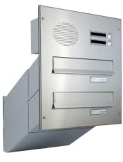 D-041 2er V2A Mauerdurchwurf Briefkasten mit 2 Klingeln & Sprechsieb (Tiefe: 23-38 cm)