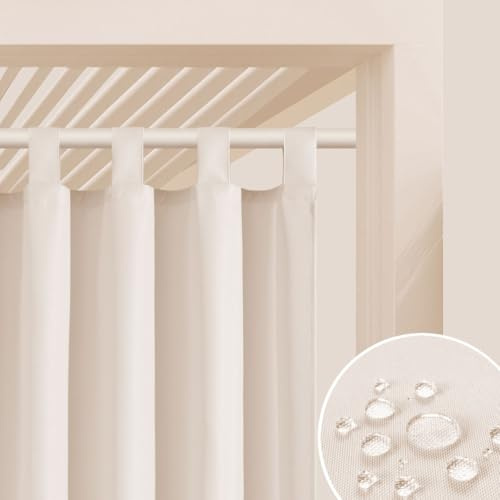 room99 Outdoorvorhäng mit Schlaufen Garden Line 155 x 200 cm Breite x Höhe Outdoor Vorhang wetterfest Wasserdicht Sichtschutz Sonnenschutz Gardinen Garten Winddicht Helle Creme, 1 Stück