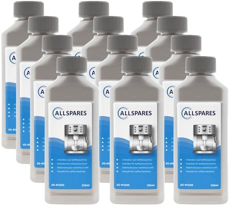 AllSpares universal Flüssig-Entkalker (12 x 250ml) für Kaffeemaschinen geeignet für Philips Saeco CA6700, CA6701 | Gaggia 21001681, RI9111 | Melitta 6762517 | Nespresso