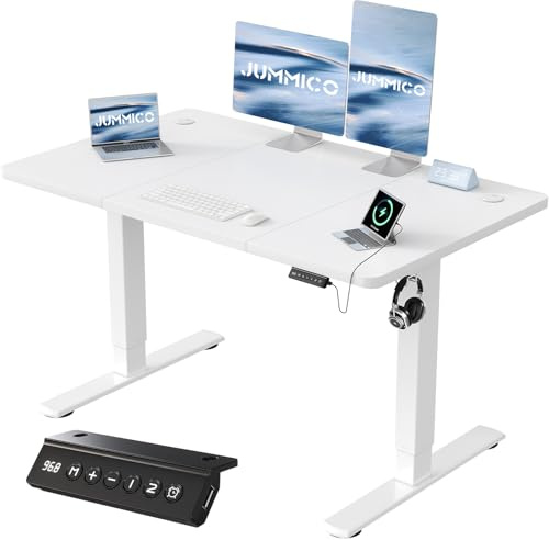 JUMMICO Höhenverstellbarer Schreibtisch mit USB-Ladeanschluss,Schreibtisch Höhenverstellbar Elektrisch 120 x 60 cm, Steh-Sitz Tisch Stehpult Verstellbarer Computertisch,Standing Desk,Weiß