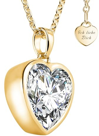 Herzkette Silber 925/Gold vergoldet Halskette Damen Ich liebe Dich Kette | Herzanhänger mit Zirkonia-Herz Schmuck Gravur Geschenke für Frauen Freundin Sie zum Geburtstag Hochzeitstag Jahrestag