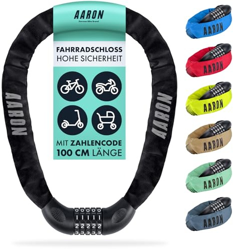 AARON Lock One Fahrradschloss mit 5-stelligem Zahlencode, Kettenschloss aus Stahl und hoher Sicherheitsstufe, Schloss für für E-Bike, Mountainbike, Trekkingrad, Tourenrad, Rennrad in schwarz