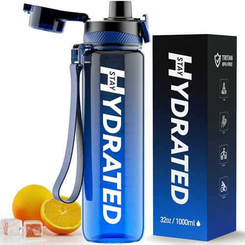 Mevoly Trinkflasche 1L, Wasserflasche BPA-Frei aus Tritan, 1 Liter Trinkflasche Sport Auslaufsicher mit Zeitmarkierung, Sportflasche für Fitnesss, Oudoor, Gym, Schule