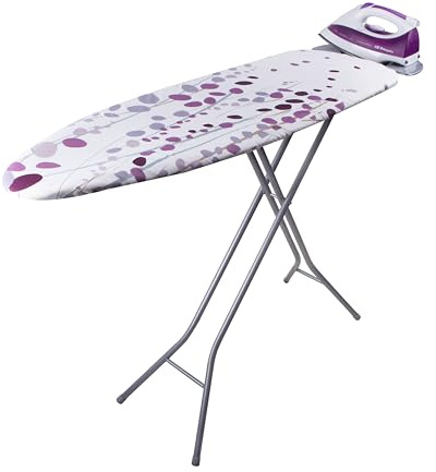 Orbegozo TP2000 - Bügelbrett, aus Stahlgeflecht gefertigt, Baumwollüberzug, Halterung für Bügeleisen, Weiß und Violett, 114 x 36 cm