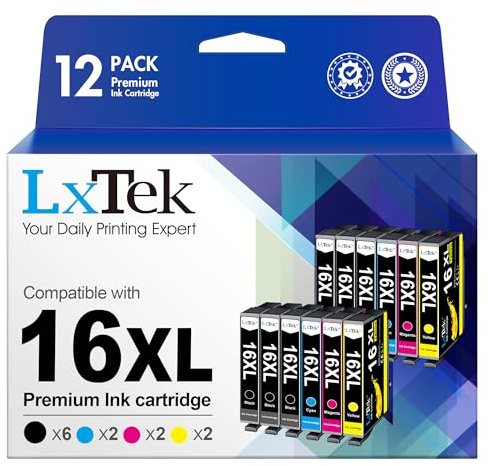 16XL Multipack Tintenpatrone als Ersatzfür Epson 16XL,12er-Pack | Kompatibel für Workforce WF-2750 WF-2760 WF-2660 WF-2650 WF-2630 WF-2540 WF-2530 WF-2010 WF-2510 Schwarz Cyan Magenta Gelb