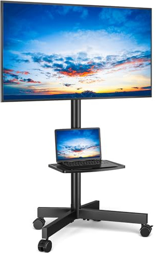 RFIVER TV Ständer Rollbar TV Wagen auf Rollen für 27-60 Zoll Fernseher Fernsehständer TV Standfuss Höhenverstellbar Neigbar Max. 40 KG VESA 400x400 mm