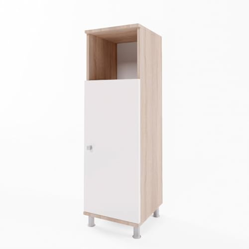 Vicco Midischrank Fynn, Sonoma/Weiß, 30 x 95 cm, zur Aufbewahrung von Badutensilien und kompatibel mit Fynn