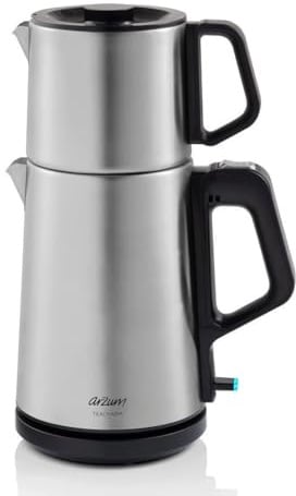 Arzum AR3143 Teacharm Teemaschine, Grau, 1800W Elektrischer Teebereiter Mit 1,8 Liter Wassertank, 1 Liter Glaskanne Und Doppelheizsystem