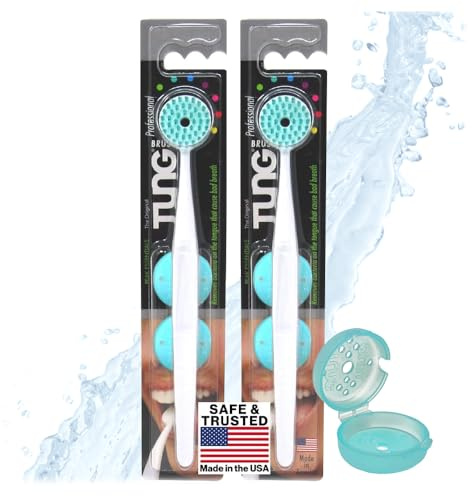 Peak Essentials Tungbürste mit Kappen, Zungenreiniger für Erwachsene, Zungenschaber, Zungenschrubber, Mundgeruch und Mundgeruch, hergestellt in Amerika, 2 Stück mit Kappe