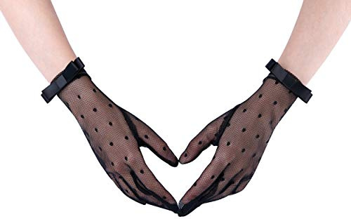 CHIC DIARY Damen Spitze Handschuhe Kurz Hochzeit Brauthandschuh mit Schleife Netzhandschuhe Fasching Party Kostüm Accessoires