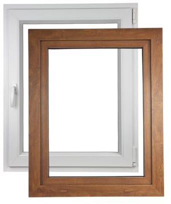 ALUCON Fenster 400x1000 mm – Kunststofffenster 40x100 cm – Flügelfenster Innen Weiß/Außen Goldene Eiche – DIN Rechts