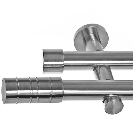 BASIT Gardinenstange 2 läufig 160cm lang Edelstahl Look I Gardinenstange doppelläufig Wandmontage Ø20mm mit Zylinder I In 120-600cm verfügbar H41