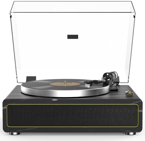 Plattenspieler mit Integrierten Lautsprechern Riemenantrieb 33/45 U/min Vinyl Schallplattenspieler Unterstützt Bluetooth-Wiedergabe mit Auto-Stopp Funktion RCA Out und AUX-In Schwarz