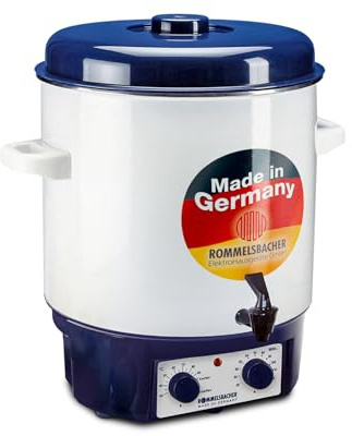 ROMMELSBACHER Glühwein-/Einkochvollautomat KA 1804, MADE IN GERMANY, 2-Schicht-Emaillierung, 27 Liter/für 14 Gläser à 1 Liter, stufenlos regelbar, Entsafterschaltung, Zeitschaltuhr, Ablaufhahn, 1800 W