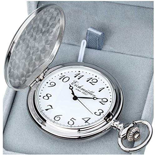 Eichmüller Savonnette Quartz Taschenuhr aufklappbar | mit Karabiner, Kette, Box