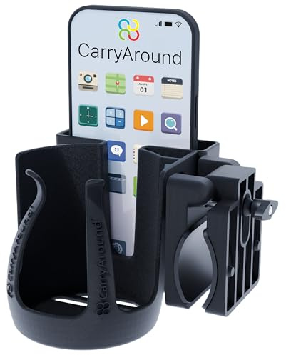 Kinderwagen-Becherhalter, Babybecher, Geschirrkleider, großes Telefon [Hergestellt in Großbritannien] von CarryAround, Kinderwagen, Buggy, Rollstuhl, Laufstuhl, Kaffee, Babyflasche, gebaut zu halten