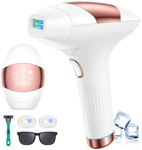 IPL Geräte Haarentfernung Laser Schmerzfreie Haarentfernungsgerät mit Kühlfunktion, 3 Erweiterte Funktionen HR/SC/RA, 9 Energiestufen, 999,999 Lichtimpulse Laser Haarentfernun für Gesicht, Ganzkörper