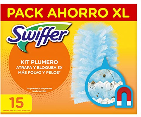 Swiffer Staubmagnet Starter-Set (1 Griff + 15 Nachfülltücher) Fängt Und Schließt 3-mal Mehr Staub Und Haare Ein Als Herkömmliche Staubwedel