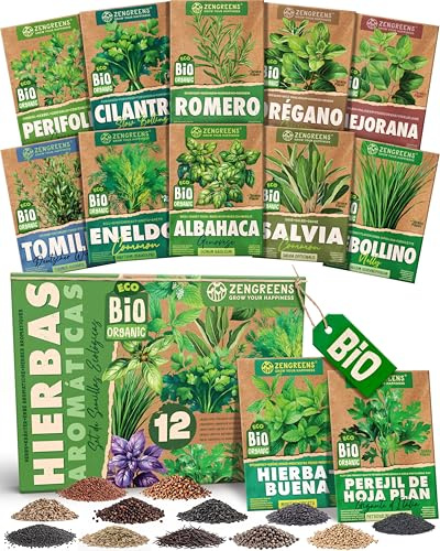 ZenGreens® - Bio Kräuter Samen Set - 12 Kräutersamen für den einfachen Anbau im Garten, Balkon oder Hochbeet - Pfalnzensamen - Saatgut