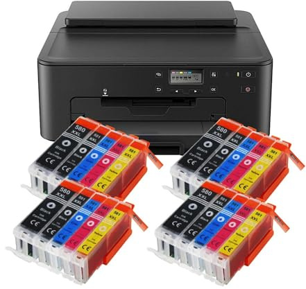 IC-Office TS705a Farbtintenstrahl-Drucker (Drucker, USB, CD-Druck, WLAN, LAN, Apple AirPrint) Schwarz + 20 XXL Tintenpatronen
