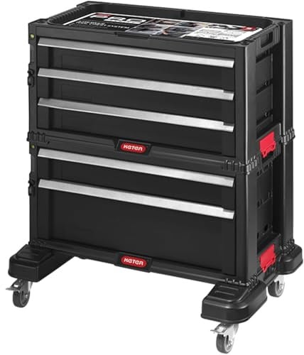 Keter Werkzeugwagen mit 5 Schubladen, schwarz, 56,2 x 28,9 x 50,2 cm