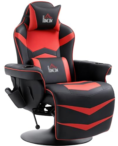 HOMCOM Relaxsessel Elektrisch Fernsehsessel Massagesessel mit Liegefunktion Massage 360° Drehbarer TV Sessel mit Fernbedienung, Becherhalter Seitentasche, für Wohnzimmer Kunstleder Rot