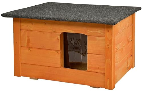 WOODOK Kleines Katzenhaus Outdoor aus Holz - Isoliertes Katzenhütte für Garten oder Terasse - Kleintierhaus für draußen, 54 x 39 x 34 cm