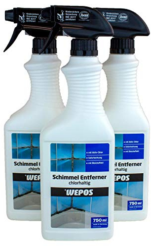 Wepos Schimmel Entferner Chlorhaltig 750 ml | entfernt Schimmelpilzansätze, Stockflecken, Bakterien | Sofortwirkung | mit Aktiv-Chlor | BAuA-Rg.Nr.: N-32697