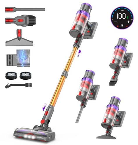 coovy SU7 Akku Staubsauger, 580W/75Min/55000Pa Staubsauger Kabellos, Akkustaubsauger mit Supergroßer Display, Automatikmodus Akkusauger für Teppich Tierhaare Hartböden