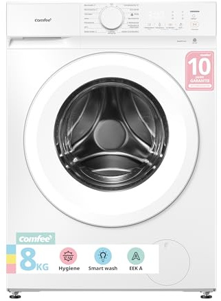 Comfee Frontlader Waschmaschine 8kg, Washing Machine mit Tierhaar-Programm & Dampffunktion,16 Programme,Energy Efficiency Class A-10%,Nachlegefunktion, Leise & Energiesparend, CF08EWP05W, Weiß