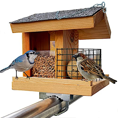STAFECO Vogelfutterhaus für Balkon oder zum Aufhängen wetterfest Futterhaus Handarbeit aus Natur Holz Vogelhaus Gartenvögel im Garten