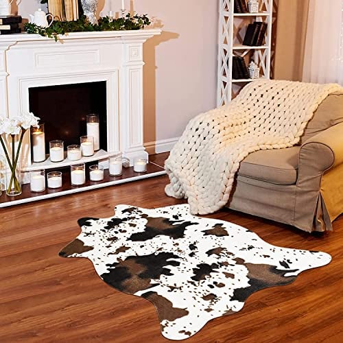 IMQOQ Teppich mit Kuh-Druck, Kunstleder, Teppich, Tierdruck, Matte für Wohnzimmer, Schlafzimmer, rutschfest, 3.6X 2.5ft(110 x 75 cm)