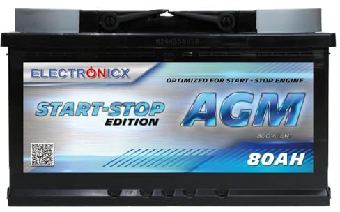 Electronicx AGM Autobatterie 80Ah 12V – Hochleistungs-Starterbatterie, 820A EN, 80 Ah KFZ Batterie, wartungsfrei, versiegelt, vibrationsfest, Start-Stopp geeignet, zuverlässige AGM Technologie, robust
