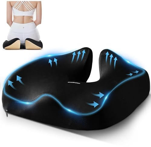 WUFANC Ergonomisches Sitzkissen für Bürostuhl, Orthopädisches Sitzkissen Druckentlastung, Memory-Schaum Steißbeinkissen für Bandscheibenvorfall, rutschfest Bürostuhl für Rollstuhl, Auto
