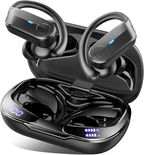 Ordtop Bluetooth 5.4 Kopfhörer Sport, 70H In Ear Kopfhörer Bluetooth mit 4 Noise Cancelling Mics, HiFi Stereo Tiefer Bass Kabellose Kopfhörer mit Ohrhaken, IPX8 Wasserdicht Ohrhörer, LED-Anzeige USB-C