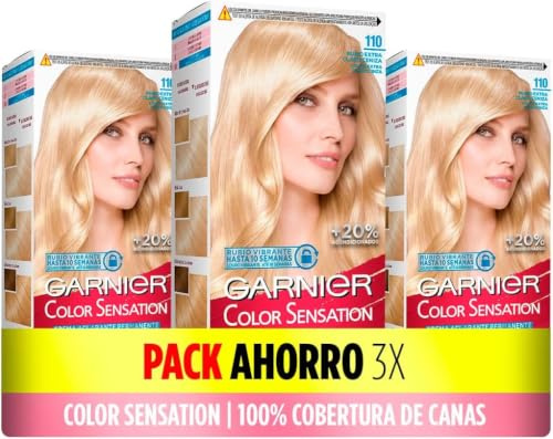 Garnier Garnier Color Sensation Haarfärbe-Set, lebendig und langlebig, vollständige Grauabdeckung, Anwendung mit Pinselschale, seidig weiches Haar, 110 Hellblond Aschblond