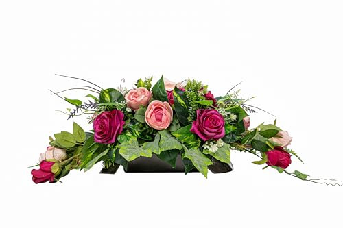 Grabaufleger mit Kunstrosen, länglich, Rosa, 80 cm