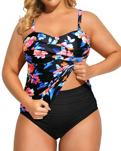 Aqua Eve Damen-Badeanzug, zweiteilig, Übergröße, Tankini, Bademode, ohne Träger, Bandeau-Badeanzug, hohe Taille