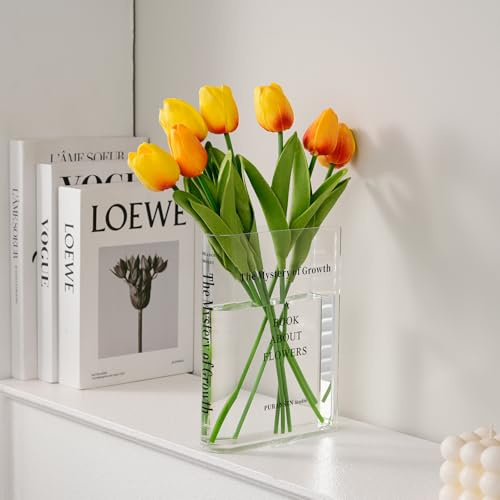 Puransen Transparente Blumenvase, niedliche Bücherregal-Dekor, einzigartige Vase für Buchliebhaber, künstlerischer und kultureller Geschmack, Acrylvasen für Heimbüro-Dekor (ohne Blumen)