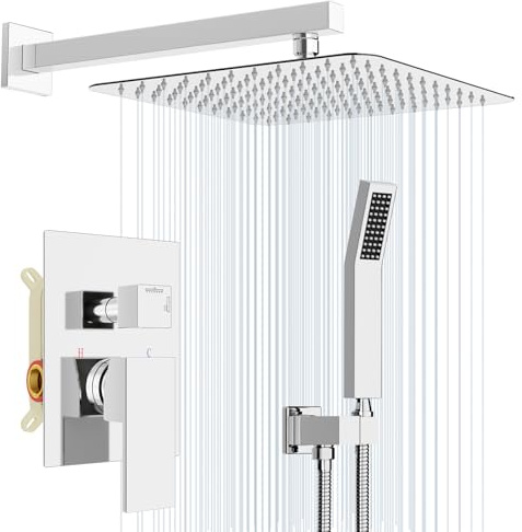 Rainsworth Duschsystem Unterputz Wandmontage, Unterputz Duscharmatur Set mit Regendusche 30x30cm, Unterputz Armaturen aus Hochwertig Edelstahl und Messing, Duschset Chrom