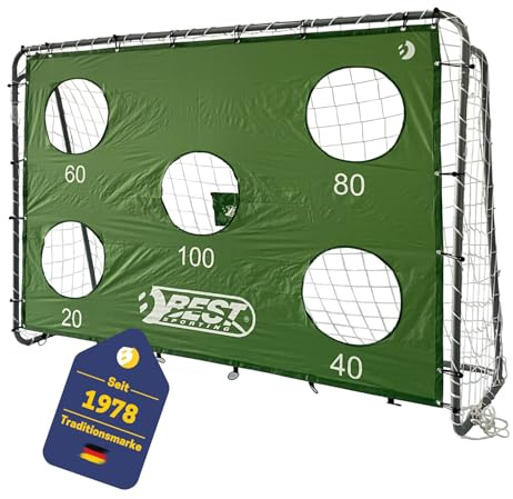 Best Sporting Fußballtor I Fußballtor Kinder 240 cm x 170 cm x 85 cm I Stabil mit Grüner Torwand und 5 Schusslöchern I Hochwertiges Kindertor mit Netz, Torwand & Heringen I Grau Fussball Tor