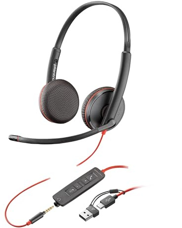 Poly Blackwire 3225 Schnurgebundenes Headset – Noise Cancelling-Mikrofon – Stereo-Design – Verbindung mit PC/Mac/Mobilgeräten über USB-C, USB-A oder 3,5 mm – Kompatibel mit Teams, Zoom