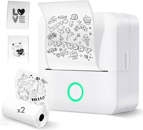 Etikettendrucker Selbstklebend, Etikettendrucker Bluetooth, 2 Roll Etikettiergerät Mini Label Printer Ettikettiergeraet Labeldrucker