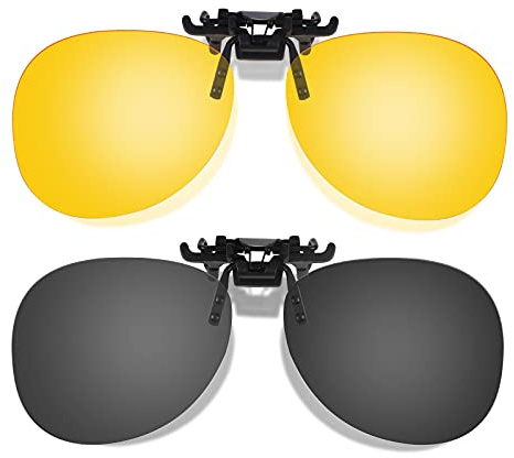 Hifot Aufsatz Clip on Sonnenbrille 2 Pack - Flip up Polarisiert für Verschreibung, Randlose Myopie für Frauen und Männer