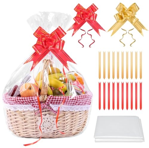 20 Stück Klare Geschenktüten - 50×70cm GroßE Flache GeschenktüTen, Verdicket Geschenkkorb Taschen mit 20 Blumen, Transparente Flache Tasche für Geschenke Körbe (Geschenktasche aus Glaspapier)