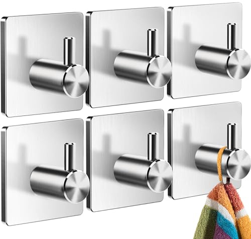 4happy Handtuchhaken ohne Bohren, Fb. Silber – Set mit 6 Handtuchhalter ohne Bohren, Edelstahl Klebehaken, wasserdichte Haken selbstklebend, praktische Handtuchhaken, Badezimmer Handtuchhalter